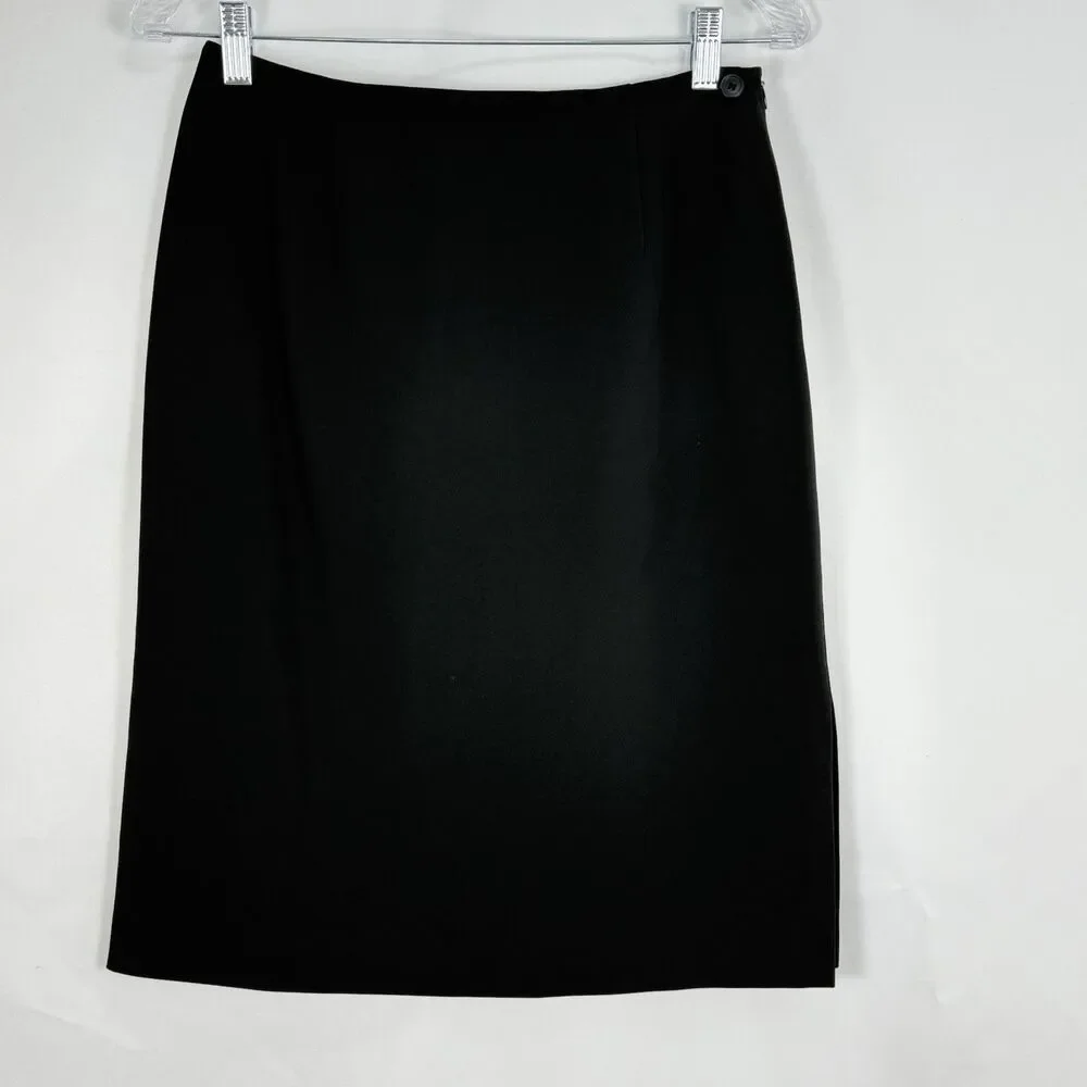 Jones New York Vintage Triacetate Pencil Straight Slit Career Skirt Size 8 Black